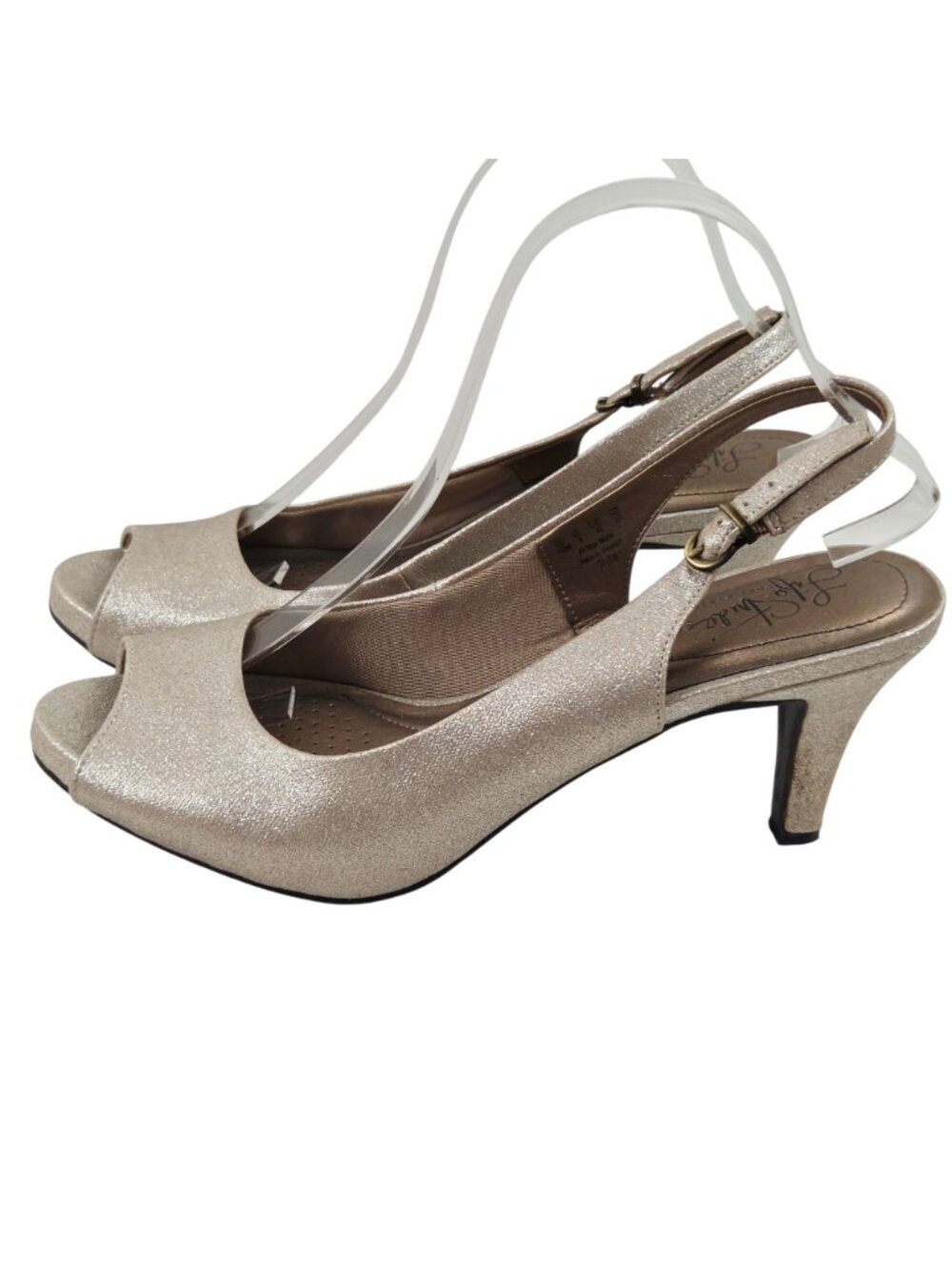LifeStride Heels Teller Women Sz 10 Sandals Soft System Gold Peep Toe Slingback - Picture 4 of 10